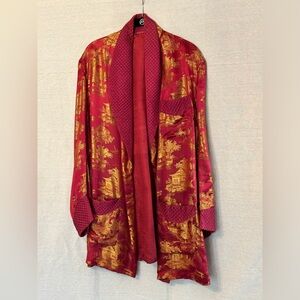 Vintage Red & Gold Asian Smoking Jacket